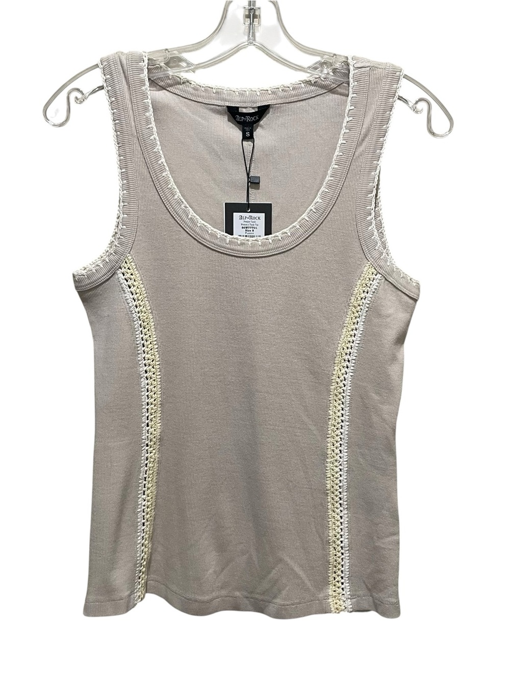 Alp N Rock Presley Ribbed Crochet Trim Tank Top Pumice Womens Size Small NWT
